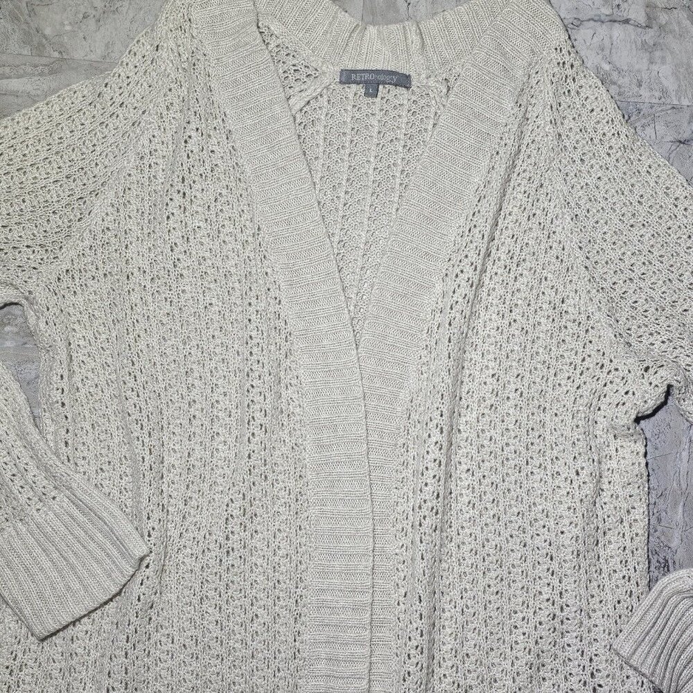 VTG Retrology Womens Open Front Knit Cardigan Sweater Top LG Beige Cream Acrylic - Picture 5 of 10
